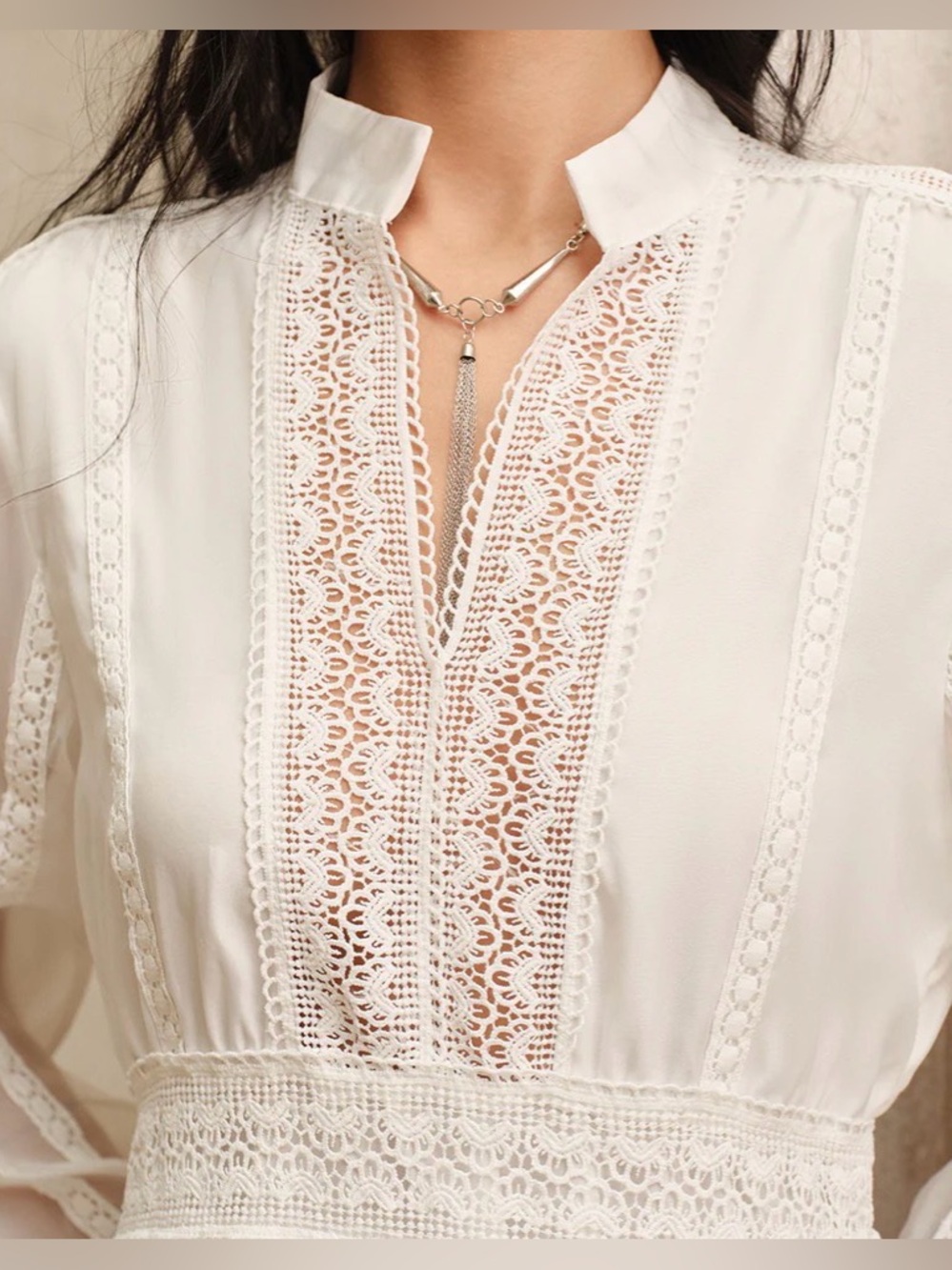 Commense semi sheer lace panel maxi dress without belt - Picture 4 of 10